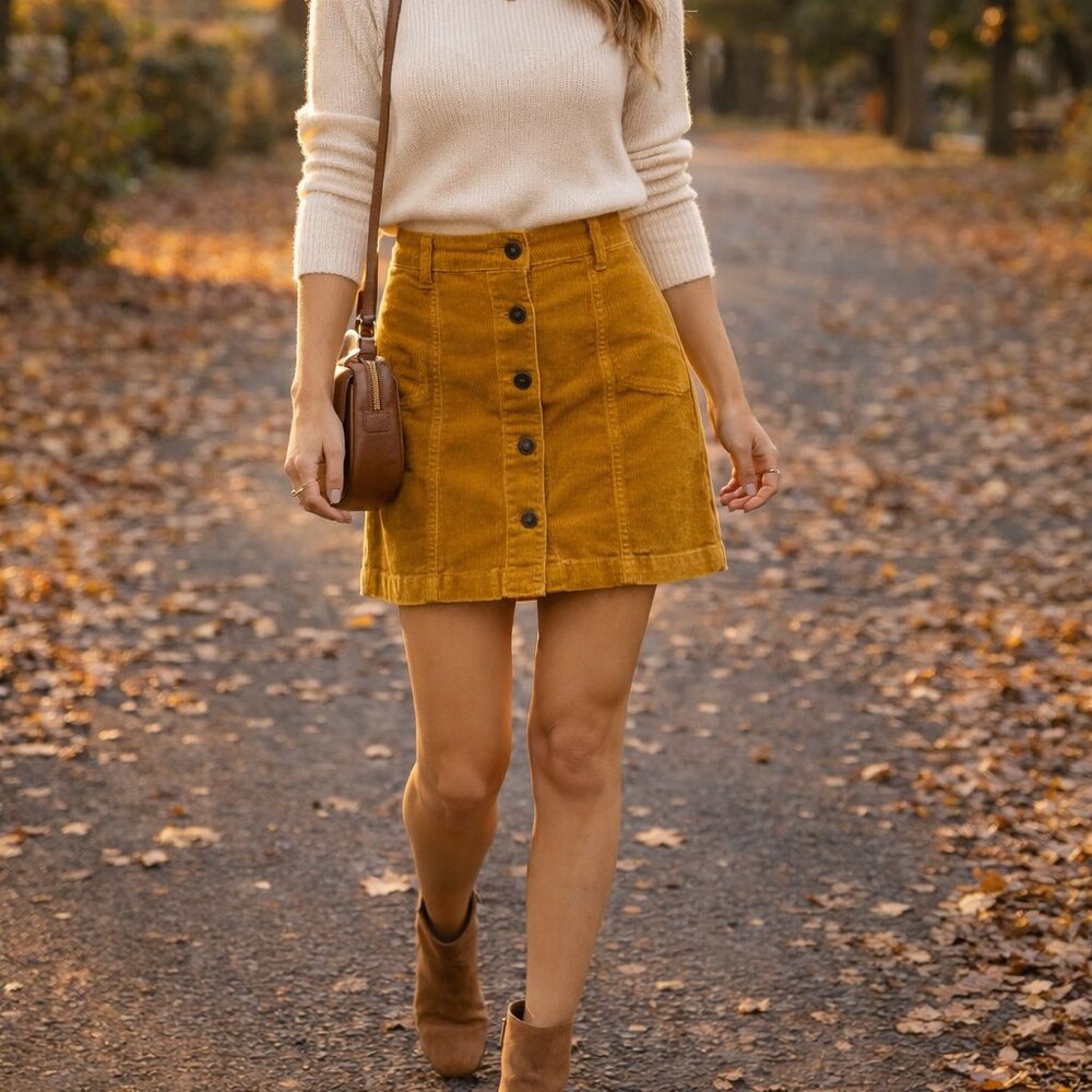 Mustard Corduroy Mini Skirt | Small| Button Front| Y2K| A-Line